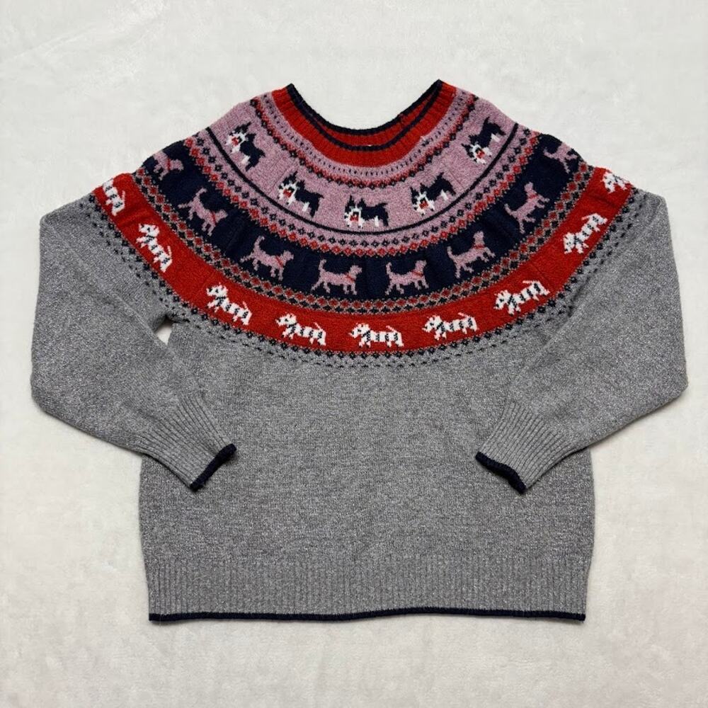 Holiday Time Fair Isle Dog Metallic Ugly Christmas Sweater Size XL (16-18)